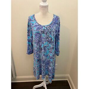 Caribbean Joe & Co Blue Purple 3/4 Sleeve Dress Size XL